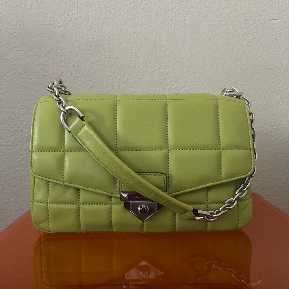 Michael Kors Vibrant Green Quilted Leather Shoulder Bag with Chain Strap